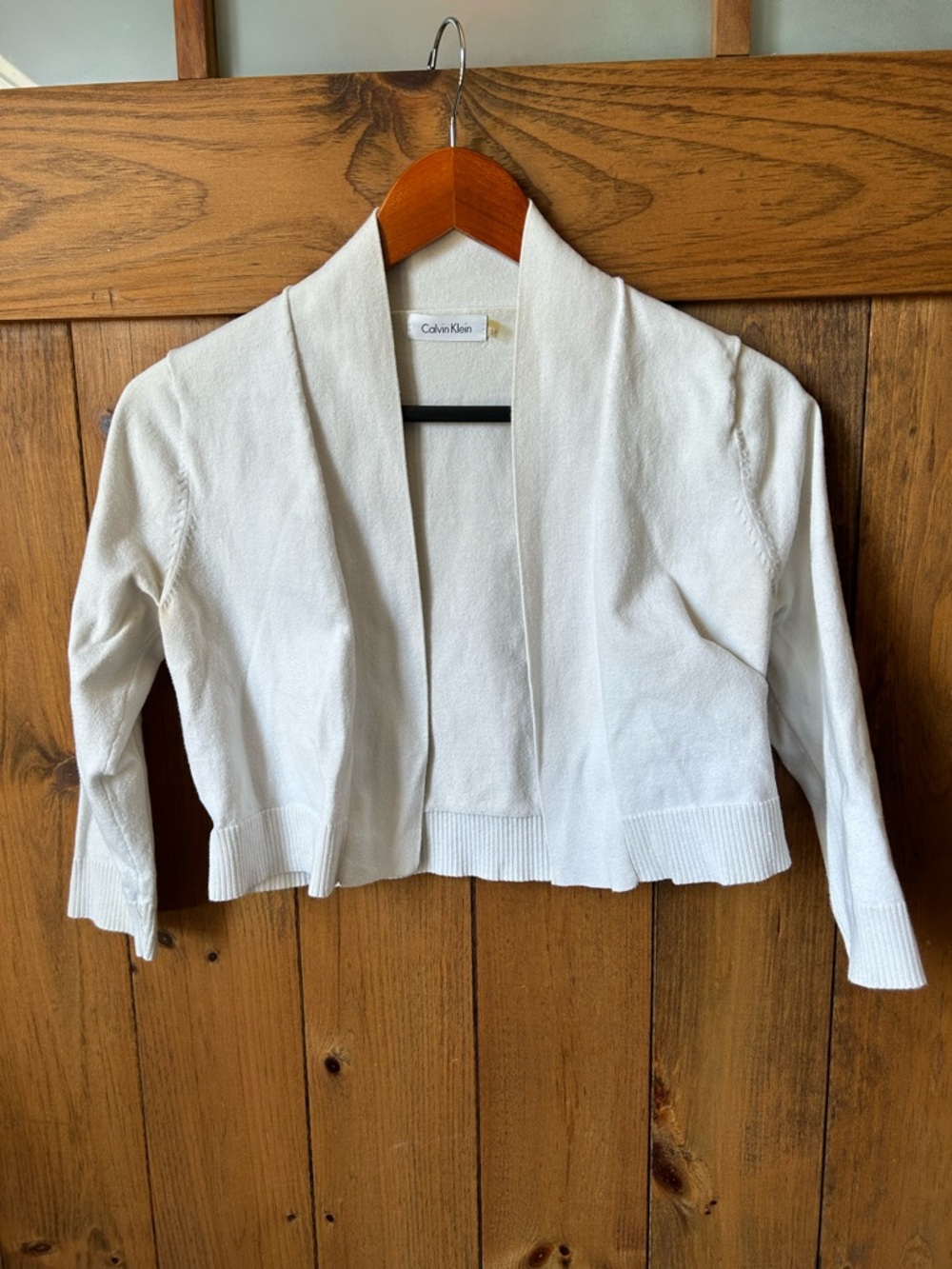 Calvin Klein Cream Open-Front Cropped Knit Jacket